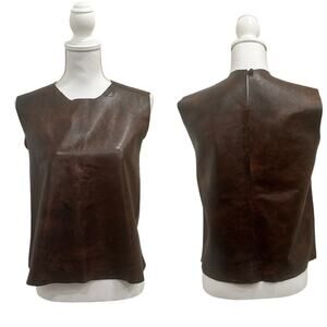 Andrea Landa Brown Boho Chic Cowgirl Handmade Colombian Leather Sleeveless Top‎